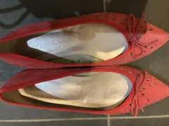 銀座カネマツ　レッドスエードフラットシューズ