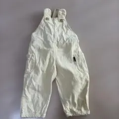 クリーム色 綿100％ くま耳風 サロペット 2ポケット