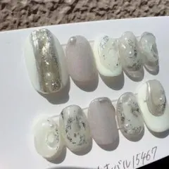ホワイト　シルバー　白　ネイルチップ　ニュアンス　個性的　ぷっくり　前撮り　春