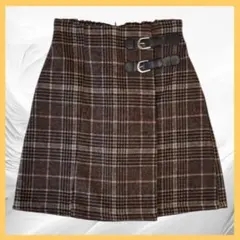 ♥INGNI♥ イング (M) サイドベルトグレンチェック台形スカート 毛混