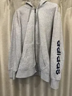 adidas グレー フード付きパーカー Lサイズ