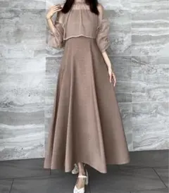 JUNOAH チュールボレロ＋フレアキャミワンピース　セットXL ピンクベージュ