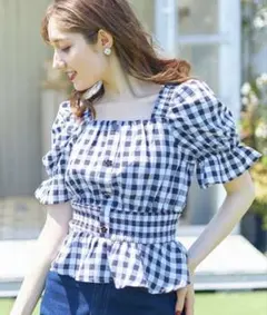 tocco closet♡ギンガムチェックシャーリングペプラムブラウス Mサイズのサムネイル