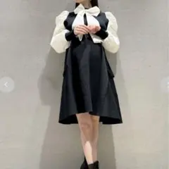 美品✨CELFORD パフスリーブ ワンピース 38 背中リボン ボリューム袖