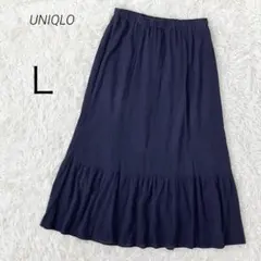 ユニクロ ロングスカート マキシ丈 ティアード フレア L ドロスト コットンのサムネイル