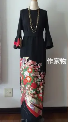 着物リメイクワンピース 留袖ドレス 熨斗花車