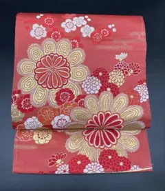 名古屋帯 洒落帯　高級　♢ 正絹　アンティーク　金糸　花柄　R361