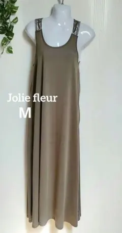 良品　ブラウン М ロングキャミワンピース レース付き　裏地なし