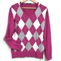 バーバリーブラックレーベル セーター Vネック 綿ニット アーガイル Mメンズ2