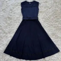 Apuweiser-riche✨ロングニットワンピース　レース　プリーツ春コーデ