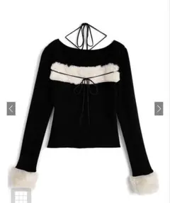 GRL ファーホルターネックリボンニットトップス　ru1387