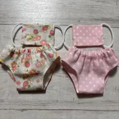 メルちゃんハンドメイドマスク＆パンツset 水玉柄.いちご花柄(ピンク)