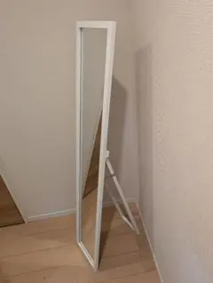 ノーブランド スタンドミラー 姿見 全身鏡 ホワイトフレーム シンプル インテリア 30×151cm 折りたたみ式　88142-7-002 送料無料 ノーブランド スタンドミラー 姿見 全身鏡 ホワイト 88142