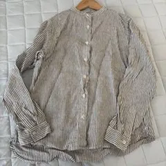 無印良品　リネンシャツ　ストライプ 長袖シャツ ボタン付き
