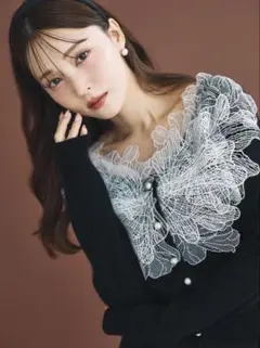 polaura レースフリルニットワンピース ブラック M ポローラ - メルカリ
