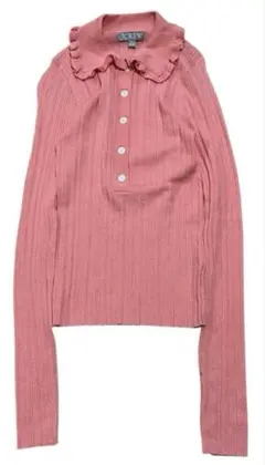 J.crew ライトピンク 襟付き フリル リブ ニット ポロシャツ