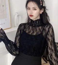 シアーレーストップス　シースルー　ブラック　花柄　Tシャツ　春　インナー