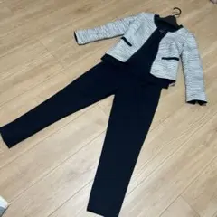 ネイビー ツイードジャケットとテーパードパンツ セット7号