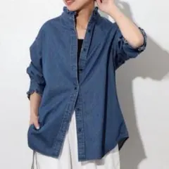 【極美品】レリューム デニムフリルブラウス デニムシャツ 紺 完売 人気商品
