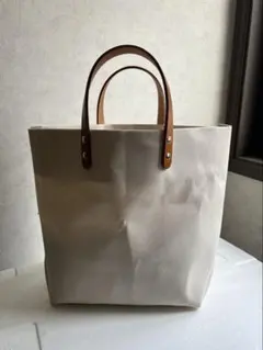 普通サイズ？k wh帆布トートバッグ　革持ち手　ハンドメイド