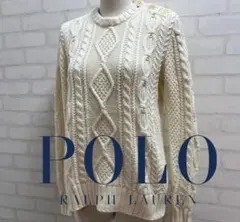 ★美品★POLO RALPH LAUREN 現行 QRアイボリー ケーブルニット