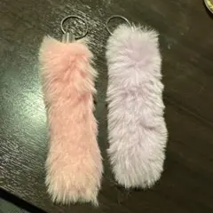 【ポイント消化】ファーキーホルダー ピンク ラベンダー 2個セット