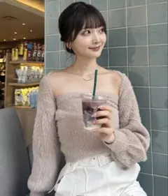 Chick リボンキャミ + カーディガン ニットアンサンブル 2点セット　韓国