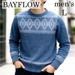 ベイフローBAYFLOWデニム調ネイティブ オルテガ柄 ニットセーター　サイズL