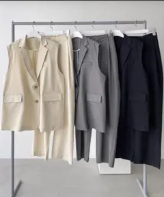 me +em select テーラードジレベスト&ハイウエストワイドスラックス