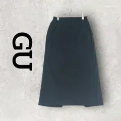 GU リブナローロングスカート スリット入りスカート 着痩せ (L) ブラック