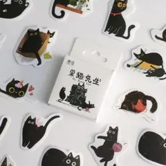 海外 紙もの フレークシール 可愛い 黒猫 ねこ 46枚 F61