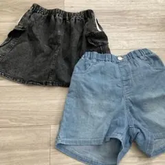 キッズ 女の子 子供服 デニム ライン スカートショートパンツ 140