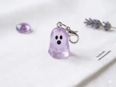 蓄光！光る！！ゆるかわ おばけチャーム ハンドメイド パープル [新品]