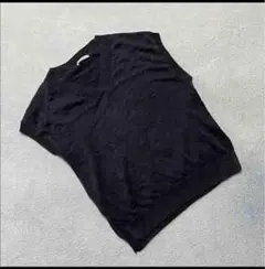 chocol raffine robe ニットベスト Vネッ ク黒無地コットンL