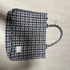 デニムブルーとホワイトのチェック柄トートバッグ