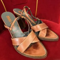 お得　レア　レザー　Miu Miu サンダル　ミュウミュウ　ブラウンのサムネイル