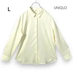 【ユニクロ】長そで レーヨンブラウス L クリーム色 淡い黄色 春 夏 Y237
