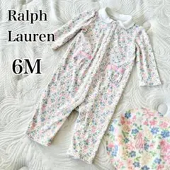 【美品】 ラルフローレン ロンパース 6M 70cm 花柄 リボン ロゴ 刺繍