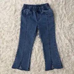 H&M　フレアデニムパンツ　EUR98/104　ブルー　前スリット◆A1243