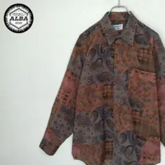 デザインシャツ　アートデザイン　レトロ　ヴィンテージ　茶　ブラウン　グレー　M