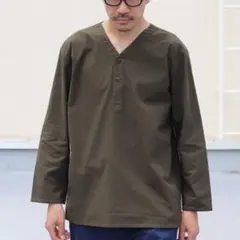 プルオーバーシャツ Vネック カーキ 長袖のサムネイル