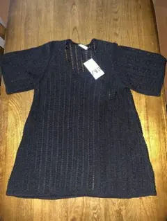 新品 タグ付き ZARA ブラック 透かし編みニットセーター