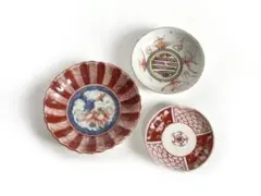 骨董　アンティーク　赤絵　豆皿　手塩皿　輪花皿　小皿　和食器　お正月