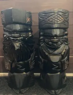 昭和レトロ 北海道 民芸品 木彫 アイヌ 2体セット 高さ約42cm 特大サイズ