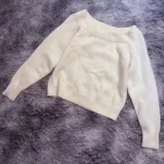 【極上の肌触り】Heather ヘザー アンゴラ混 オフショルニット ホワイト