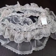 希少※ヨーロッパアンティーク ロゴ手刺繍 フィレレース＆リボン刺繍