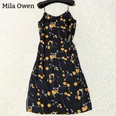 ミラオーウェン 花柄 キャミワンピース ロング丈 ゆったり M 黒 イエロー