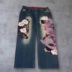【美品】不倶戴天　和柄ジーンズ 和柄ジーパン　和柄デニム　W36 龍　鯉 美品】不倶戴天 和柄ジーンズ 和柄ジーパン 和柄デニム W36 龍 鯉