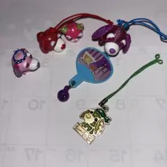 【当時品】お茶犬 お茶猫 の キーホルダー 5個　セット