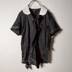 トリココムデギャルソン 丸襟 半袖シャツブラウス 立体リボン 切り替え ステッチ